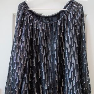 WHBM Peasant Blouse Black Silver Metallic M